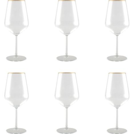 Lot de 6 Verres à Vin en Verre Transparent et Bords Dorés Mats 6,5 x 6,5 x 15 cm - PANGIVO (1/3)