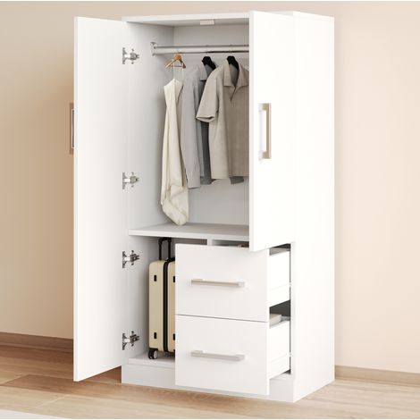 Schrank 70 x 40 x 135 cm mit 2 Türen, 2 Schubladen und Stauraum, weiß OKMYHOME (1/5)