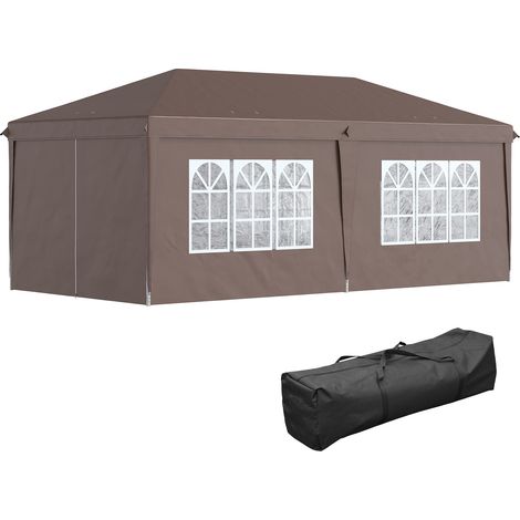 3x6m Pop-Up Gazebo, with Curtain Walls Windows, Brown (1/5)