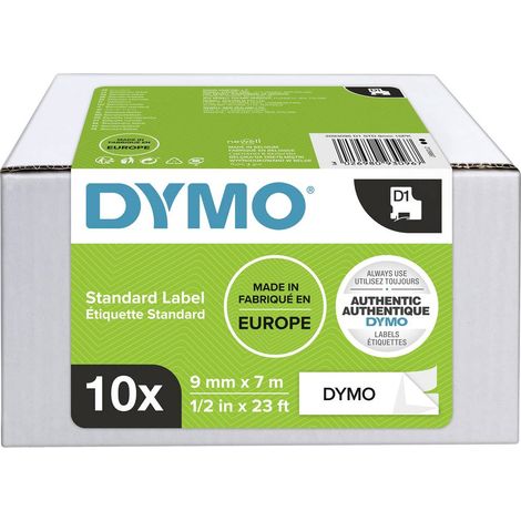 jeu de 10 pack bundle DYMO D1 2093096 Couleur de ruban: blanc Couleur de police:noir 9 mm 7 m