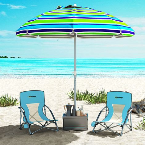 Set mit 2 faltbaren Strandstühlen, leichten Campingstühlen, Tragetasche, Getränkehalter, 58 x 55 x 62 cm, blau