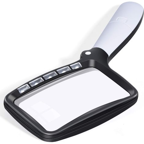 Loupe de Lecture rectangulaire avec 5 lumières à LED, 2 Modes d’intensité et grossissement 2X pour Personnes âgées ou avec Une Mauvaise Vue,Lecture Inspection Hobby Artisanat Horlogerie Pièces