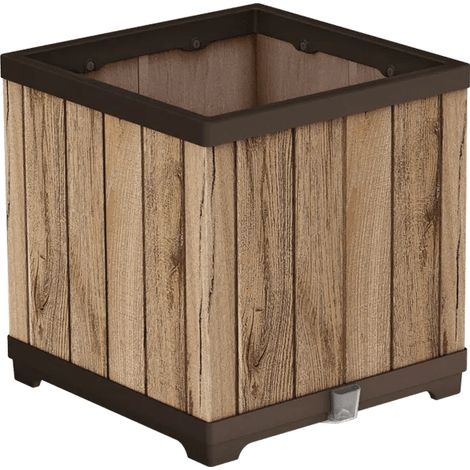 Keter Deco Square Pflanztopf, 45,5x45,5x45,5 cm, wetterfest, mit Wasserreservoir & -anzeiger, Design Pinie