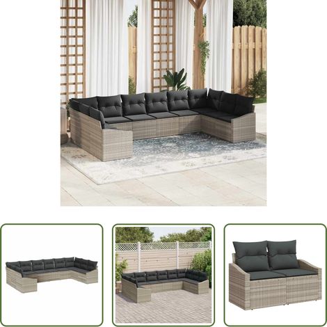 vidaXL Mobilier extérieur - Ensemble de Canapés avec coussin 10 pcs Gris clair polyrotin (1/5)