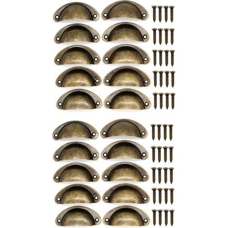 20 Poignées De Tasse Coquille Couleur Bronzée, Poignées De Tirage De Tiroir Vintage, PoignéEs Et Boutons De Porte De Placard De Cuisine Rétro Semi-Cercle, PoignéEs De Porte De Commode De Meuble (1/5)