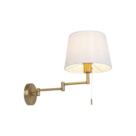QAZQA Moderno Aplique de pared bronce con capota blanca y brazo regulable - Ladas Deluxe Textil /Acero Redonda Adecuado para LED Max. 1 x 40 Watt