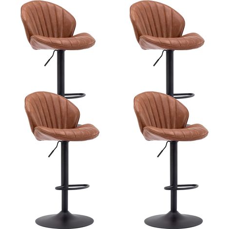Wahson Tabouret de Bar Lot de 4 Chaise de Bar Réglable Tabourets Hauts avec Dossier pour Bar Cuisine, Cuir PU, Marron (1/5)
