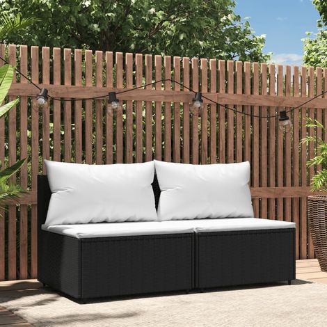 2 pcs Canapés centraux de jardin, Canapés d'extérieur, Banc de jardin coussins Noir Résine tressée MJU5407 (1/5)