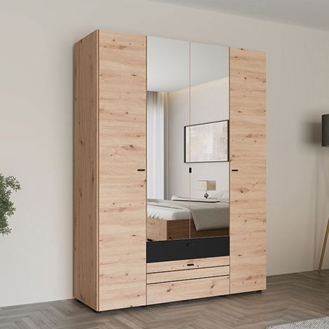 Guardarropa Grande Watamu, Armario Dormitorio 7 Estantes, 2 Cajones, Perchero, 155x208h cm Roble Marrón con Nudos (1/5)
