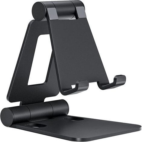 Verstellbarer Handyhalter, faltbarer, tragbarer Tischhalter für Handys/Tablets, kompatibel mit iPhone, Samsung, Huawei und anderen Geräten, Schwarz (1/5)