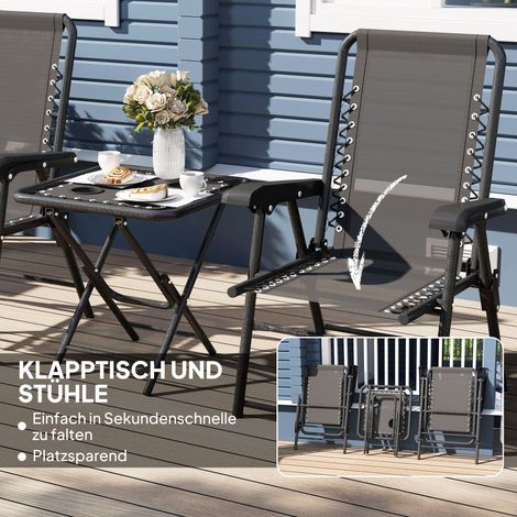 Table de Jardin Bistrot Pliante 3 Pièces Acier Résistant Intempéries avec Porte-Gobelets Chaises Noires (1/4)