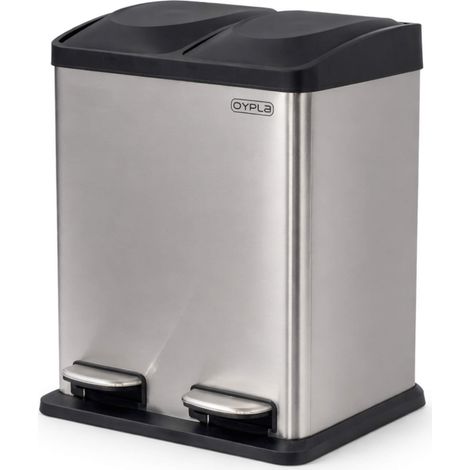 Oypla 30L Stainless Steel Double Compartment Recycling Pedal Kitchen Waste Bin