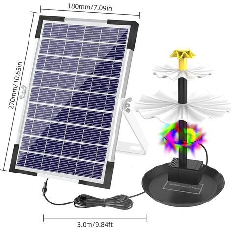 (BSV-SP006L) Pompe solaire pour fontaine avec éclairage LED, idéale pour les bains d'oiseaux, les bassins de jardin, les aquariums et les bassins à poissons. (1/5)