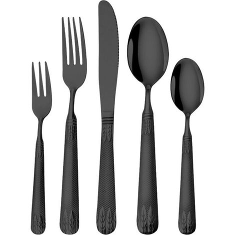 Hochwertiges 20-teiliges, mattschwarzes Edelstahl-Besteckset, bestehend aus Gabeln, Messern und Löffeln, für 4 Personen, spülmaschinenfest – SCHWARZ (1/5)