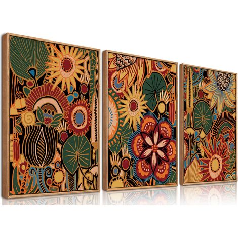 Fleurs - Peinture murale sur toile - Motif fleurs - Style bohème - Décoration murale moderne - Pour salon - Impression botanique - Pour chambre à coucher, bureau - 30 x 40 cm (1/5)
