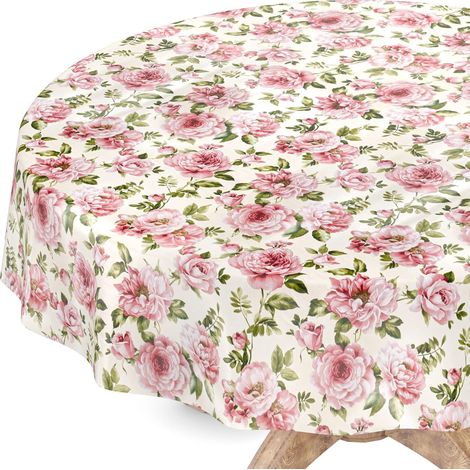 Nappe en toile cirée - Lavable, ronde, bord coupé, motif fleurs Nathalie, facile d'entretien, 120 cm (1/5)