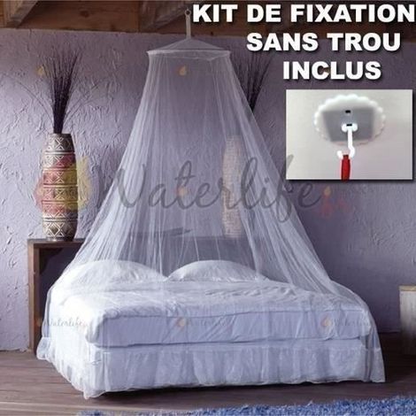 Moustiquaire Ciel de lit - Fixation sans trou - Blanc - 2,60 m de longueur (1/4)
