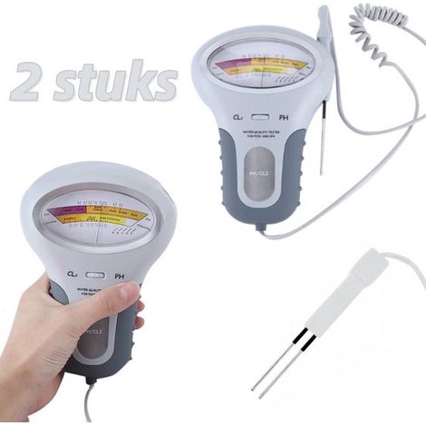 Prueba para piscinas, 2 piezas, Medidor de pH/Cl2-2 en 1, pH y cloro, con sonda, Medición precisa, Agua para nadar, y medidor de pH, redondo (1/5)