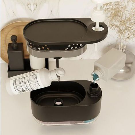 Distributeur Liquide Vaisselle - 500 Ml - Porte Éponge Intégré - Comptoir Cuisine Salle De Bain - 19 Cm (1/5)