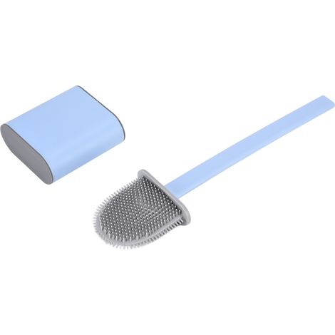 Brosse de toilette avec base et manche long, brosse de nettoyage pour salle de bain, bleue (1/5)