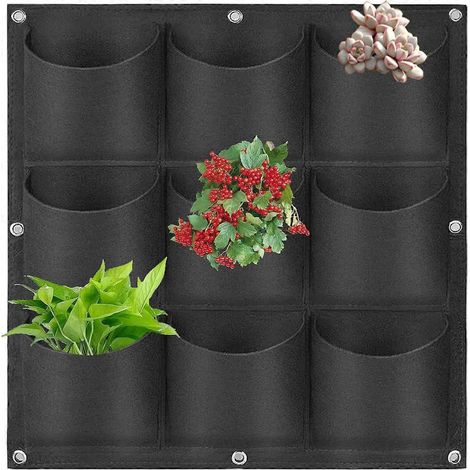 Sacs de culture suspendus, jardinière murale verticale à 9 poches, sac de culture mural pour jardinage extérieur et intérieur, conteneur de fleurs à feuillage vertical. (1/5)