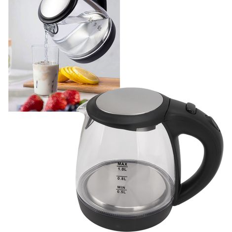 Leistungsstarker Wasserkocher, 2000 W, 1 l, Glas mit blauer Kontrollleuchte, automatische Abschaltung, europäischer Standard 220–240 V (1/5)