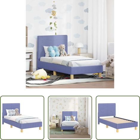 Lit sans sommier - Cadre de lit pour tout-petit avec tête de lit Bleu denim tissu (1/5)