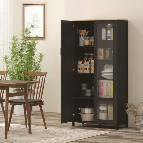Küchen-Sideboard, Küchenschrank, Vitrine mit verstellbaren Einlegeböden und 9 Fächern, 76 x 36 x 160 cm, schwarz