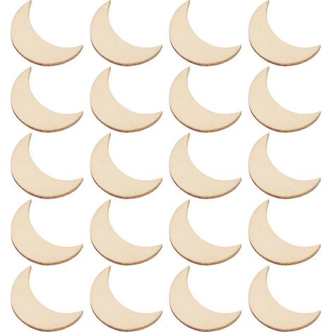 20 décorations suspendues en forme de lune, tranches de bois brut, copeaux de bois (1/5)