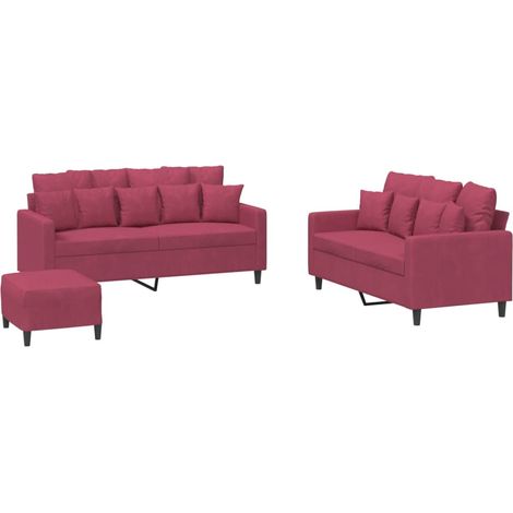 Maison Exclusive - Set di Divani 3 pz con Cuscini Rosso Vino in Velluto