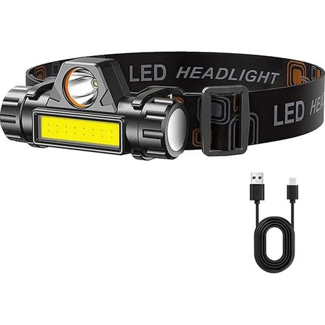 (Style A) Mini lampe frontale portable XPE+COB rechargeable par USB avec batterie 18650, idéale pour le camping et la pêche en extérieur. Lampe torche LED (1/5)