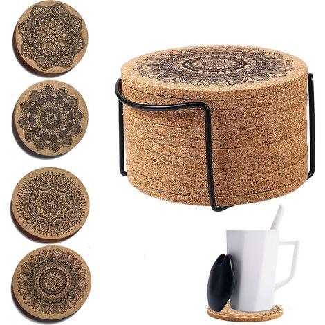 12 pcs Dessous de Verre Rond,Dessous de Plat Design, Tapis de Bar,Dessous de Verre Réutilisable et Absorbant, sous Assiette (1/5)