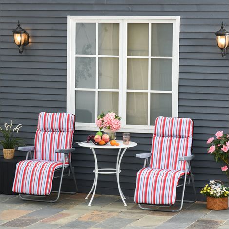 Chaises longues de jardin pliantes 2 pièces en polyester rouge, dossier réglable 5 positions, 60 x 75 x 65-102 cm (1/5)