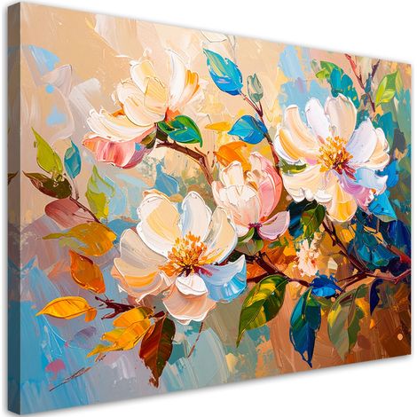Quadro su tela, Fiori colorati Foglie Natura - 60x40 (1/2)