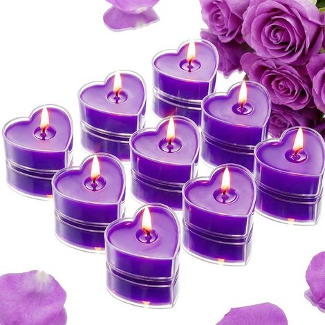 9x Herzförmige Duftkerzen Lavendel Lila, Teelichter für Valentinstag & Hochzeit