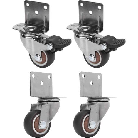 Lot de 4 roulettes à montage latéral robustes en forme de L de 1,5 pouces, roues à plaque TPR, 2 pièces avec frein sans pour valise de meubles (1/5)