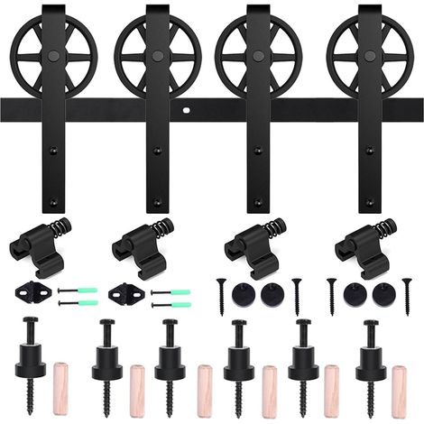 Kit de quincaillerie pour porte de grange Kit de quincaillerie for porte de grange coulissante, robuste, facile à installer, facile à installer, panneau de porte double, grande roue, rouleaux en J, no (1/5)