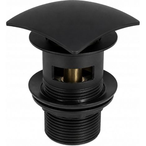 Bouchon de lavabo carré à clic-clac avec trop-plein, corps en laiton, noir mat