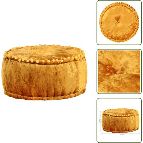 The Living Store Pouf Rond Velours 40x20 cm Moutarde - Pouf Rond - Pouf Velours - Ottoman - Chaise Relaxante - Mobilier D'intérieur (1/5)