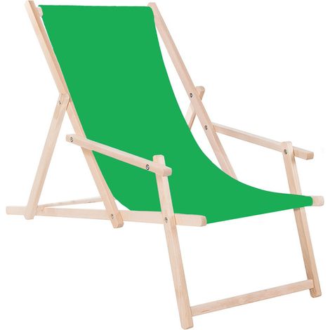 Holzliegestuhl mit Armlehnen, grün, für den Garten oder Strand