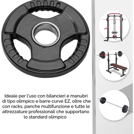 Disco Peso in Ghisa Gommato Dischi Palestra Bilanciere Olimpico Foro 50mm Piastra Tri-Grip da 2.5 a 20 kg (10, 1 Disco) FFitness (1/4)