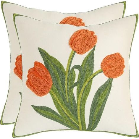 Set di 2 federe con motivo floreale da giardino, 45x45 cm, ricamate, per camera da letto, divano, soggiorno, casa e bar (1/4)