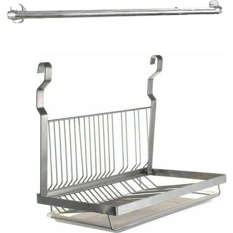 Escurridor de platos plegable de pared, acero inoxidable 304, bandeja extraíble, ganchos incluidos, para cocina (1/5)
