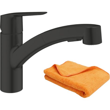 Grifo de cocina con ducha GROHE Start, negro mate + microfibra (1/5)