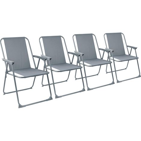 Lot de 4 chaises pliantes de camping en acier et toile, gris, pour extérieur (1/5)