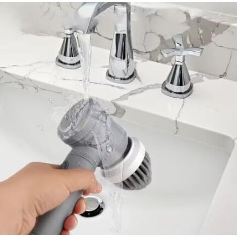 NALOOKAMIC Brosse à récurer électrique 5 en 1, Rechargeable USB, Métal, 1 câble USB, 2 brosses, Porte-Tampon Auto-agrippant, Tampon Anti-Rayures en Microfibre, Tampon abrasif Fort (1/4)