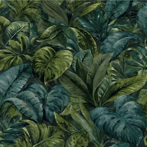 Green Tropical Jungle Wallpaper Leaves Artistic Canvas Finish Paste The Wall (1/3)