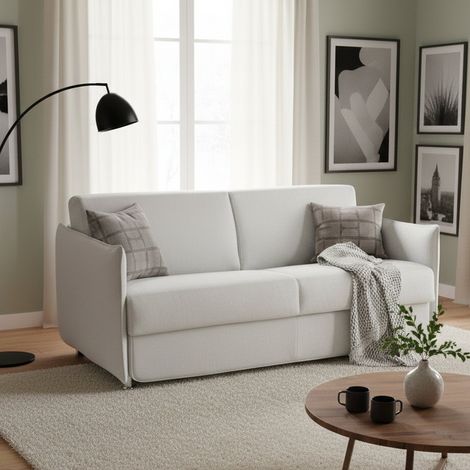 Divano Letto 2 Posti Verceia, Sfoderabile, Contenitore Made in Italy, di Apertura a Ribalta, 160x95 cm Beige (1/5)