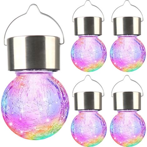 Lampe solaire LED suspendue en globe de verre craquelé, lampe décorative colorée pour jardin - couleurs changeantes-AquaForge