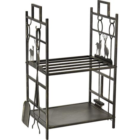 Serviteur de cheminée porte-bûches DEER noir (1/5)